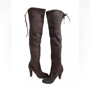 STEVE MADDEN Gorgeous Women’s High Heel Over The Knee Black Faux Suede Boots 6